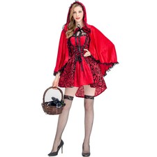 Halloween Rotkäppchen Kostüm Damen Kleid Umhang Verkleidung Theater