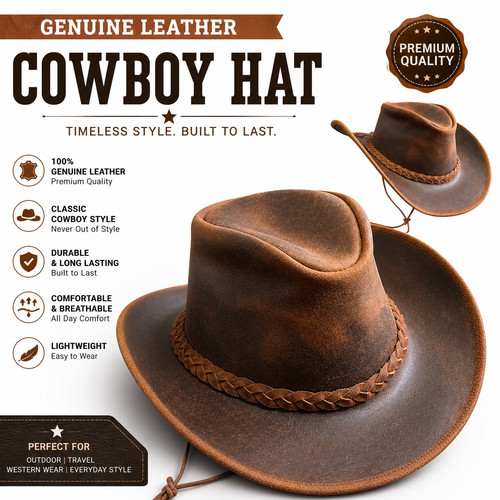 100 echtleder cowboyhut - 100,