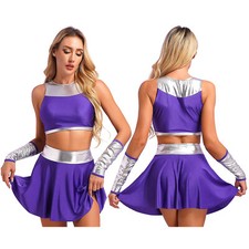 Damen Cheer Leader Schule Mädchen Uniform Top Mini Röck Halloween Kostüm Outfits
