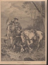 Holzstich Falkenjagd Jagd und