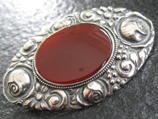 Brosche Silber 800 Jugendstil von ca 1900 mit Karneol Edelstein