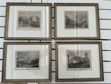 4 Bilder Stiche schwarz weiß gerahmt Caravanserei Barcelona Chur Graubünden