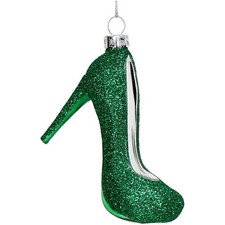 Christbaumschmuck 9cm Glas High Heel Handbemalt mit Glitzer Damen Schuh Grün