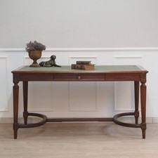 Edler Französischer Mahagoni Schreibtisch mit grünem Leder Antik Louis XVI Stil