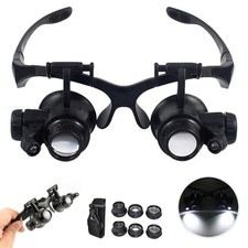 Brillenlupe Kopflupe Lupenbrille Uhrmacher Juwelier Lupe LED 10x 15x 20x 25x Neu