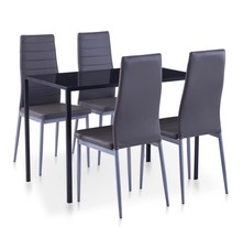 Essgruppe 4 Personen 5 tlg Tisch 105x60x70cm Grau Temperglas Stühle Kunstleder