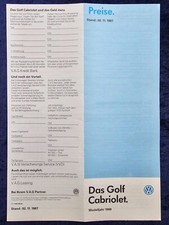 VW Golf 1 Cabrio, Cabriolet Preisliste, 02.11.1987  Cabrio / Cabrio Quartett