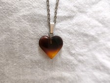 Silberkette 63 cm lang + Bernstein Herz Anhänger 925  Halskette Kettenanhänger 