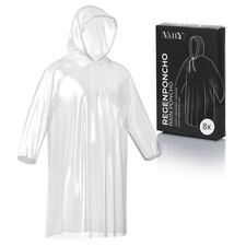 Vaily Einweg-Regenponcho Regenschutz Transparent Regencape mit Kapuze 8er Pack