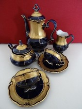 Henneberg Ilmenau Porzellan Kobalt Gold Mokka Service Carmen