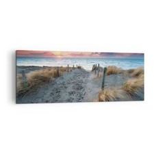Wandbilder 140x50cm Leinwandbild Strand Sand Spaziergang XXL Bilder Wanddeko