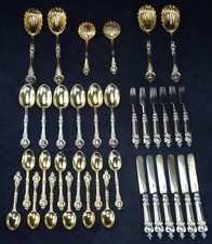 BESTECK SILBER GOLD 925er 36 TEILE 6 PERSONEN LONDON ADAMS HUNT ROSKELL 1854 /72