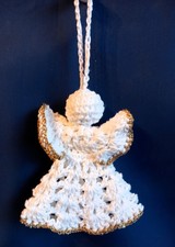 Christbaumschmuck - Anhänger - Engel - weiß/gold - 5 cm - gehäkelt - NEU