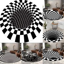 Teppich mit Abstrakten Visuellen Illusionen 3D Effekten Rutschfest Schwarz