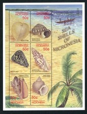 Mikronesien Michel Nummer 1216 - 1221 Kleinbogen , postfrisch, Muschel