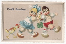 AK Ostern, Mädchen und Junge aus Eiern mit Küken, ärgerliche Henne