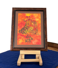 aquarell bild, handmade, Giraffe und Löwe, rot orange, Geschenk, Weihnachten