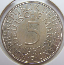 Münze Bundesrepublik Deutschland Silberadler 5 DM 1957 G in Vorzüglich