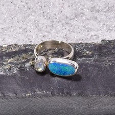 Opal Dublette Ring, 925er Silber, Edelsteinring (21730), mit Mondstein