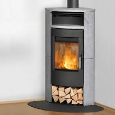 Fireplace Malta Eckkamin Ofen Stahl Schwarz Speckstein Naturstein 6 kW Holzfach