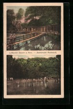 Seesen am Harz, Ansichtskarte, Badeanstalt Reddekolk, auf dem Holzsteg 