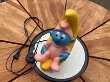 Baby SCHLUMPF Lampe Mond Signiert Melek Fecht (Orginal Peyo) Vintage 1999