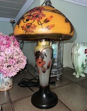 Gallé Lampe Überfangglas Lampe Nachttischlampe bunt