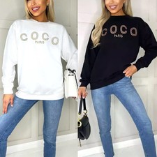 Damen Coco Paris bedrucktes Sweatshirt Fleece gefüttert Pullover Oberteil 8-18