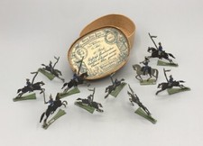 Antike Heinrichsen Zinn Figuren Flach Soldaten Nürnberg 1882 Span Schachtel Alt