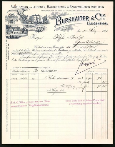 Rechnung langenthal 1918 - langenthal,