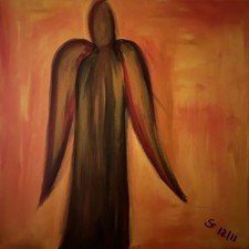 Acrylmalerei - Schwarzer Engel auf Leinwand 58x58