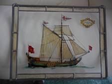 Fensterbild Bleiverglasung Hinterglasmalerei Segelschiff 27,5 cm x 21,5 cm