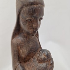 Figur Mutter Mit Kind Holz Geschnitzt Retro Eisenholz Handarbeit Vintage 14,9cm