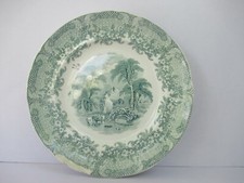 Antik Staffordshire Töpferei Grün Transferware Platte Englisch Szenerie Selten "