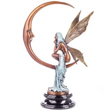 Bronze Skulptur Fee auf Mond