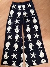 Woll strick hose blau mit - woll,