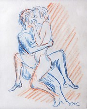 Felix Pfefferkorn *1945 Berlin: Liebespaar Farbkreide Entwurf für Lovers