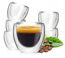 Espressotassen 6er Set doppelwandig 80ml - 6x Espresso Gläser - Thermo-Funktion