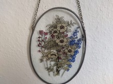 Bleiglas Bild Oval 21 x 15 cm Clear Glass Floral Hanging Art Window Sun Catcher