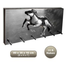 HAKU® Wandgarderobe 3D Wandbild Pferd Pony Flurpaneel 6-Hakenleiste 80x35x16cm