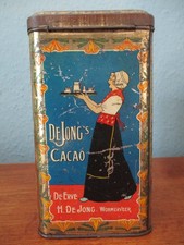 Alte Blechdose für Kakao - Niederlande um 1920 - Frau - Fabrik - Mühle
