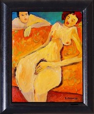 Original Ölgemälde von Boris Pavlov 1928-2005, In der Sauna 1967 mit Voyeur