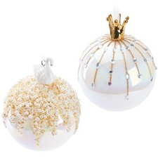 Weihnachtskugel Glaskugel 10 cm Perlmut Strass Perlen Porzellan Krone Schwan