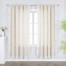 1 Stück Gardinen Stores mit Tunnelzug Vorhänge Leinen Dekoschal Rüschen Vorhang