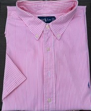 Ralph Lauren Herrenhemd Classic Fit 3XLT Kurzarm weiß-rosa gestreift - NEUWERTIG