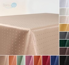Tischdecke Punkte Gold Damast Top Qualität, Eckig Oval Rund Größe u. Farbe wählb