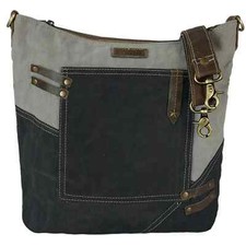 Sunsa Damen Schultertasche Umhängetasche Canvas Leder Upcycling 52656 NEU 