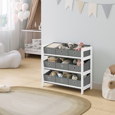 Kinderregal mit 9 Boxen Spielzeug Aufbewahrung Bücherregal Kinder Weiß + Grau