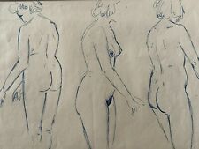 KURT MOSER AKT EROTIK ZEICHNUNG FRAU STIFT AUF PAPIER 30x40cm PASSEPARTOUT