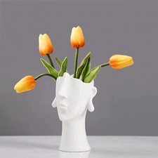 Vase Keramik weiß, Gesicht Kopf Blumenvase Tischvase Dekoration